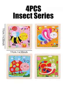 1/4/6/8/12/40片装儿童9片装木制拼图,卡通动物认知拼图套装,儿童益智玩具,恐龙、海洋动物、交通工具、昆虫系列拼图,蒙特梭利玩具,拼图游戏,儿童礼物 - 彩色 - 查看 16