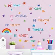 Colorful Inspirational Quote Wall Decals Motivational Phrase Wall Decor Sticker Watercolor Paint Splatter Be Thankful Brave Creative Wall Decals Handprint Positive Saying Wall Stickers For Nursery Room Decor Playroom School - Multicolor - View 5