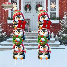 2 Peças Placas de Jardim com Pinguins Empilhados de Natal, Decoração de Jardim de Natal para Gramado, Pátio e Área Externa, Adereços e Decorações de Feriado, Decoração de Cena, Decoração de Quarto, Decoração Doméstica, Decoração de Festa de Natal