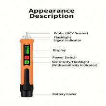 Non-Contact Inductive Voltage Tester Electrician's Multi-Function Voltage Detector Circuit Continuity Checker Breakpoint Locator Voltage Tester - Orange - View 9