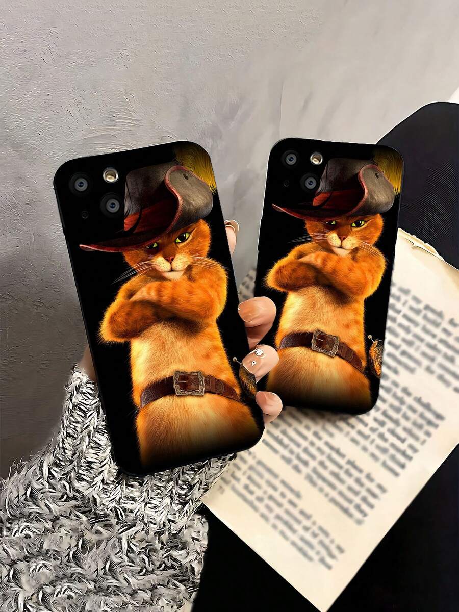 Funda para móvil con diseño de gato aventurero con sombrero. Compatible con teléfonos , 17, 16 Pro Max, 15 Pro Max, 13 y 12. Fabricada en TPU para una protección eficaz contra golpes y caídas. Un regalo ideal para familiares, amigos, seres queridos, parejas y para Navidad. - Negro - Ver 1