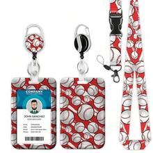 Baseball Pattern Lanyards For ID Badges, Red Cute ID Badge Holder With Lanyard Retractable Badge Holder/Reel Lanyard, Teacher Student Office Gifts,Baseball - 棒球 - 查看 1
