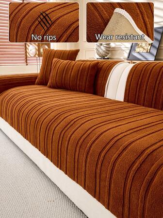 1pc Thick Plush Sofa Cushion Cover, All-Season Sofa Seat Protector, Modern Minimalist Anti-Slip Sofa Slipcover, Washable Dust-Proof Sofa Blanket, Orange Soft & Colorfast, Pet-Friendly, Fits L-Shaped Sofa And 1/2/3/4-Seater Sofas For Bedroom, Office, Living Room