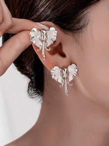 1 par de pendientes con diseño geométrico único de elefante de moda para mujeres - Plateado - Ver 3