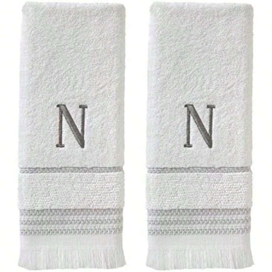 SKL Home - Toalla de Mano Casual Monograma (Paquete de 2), W, 16 x 26 Pulgadas, Color Blanco(16x26 Juego de toallas de mano, N) - Multicolor - Ver 1