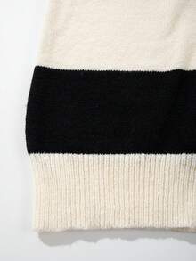 Autumn/Winter Korean Style Casual Striped Contrast Color Polo Collar Lightweight Slim Fit Pullover Knit Top - Beige - View 8