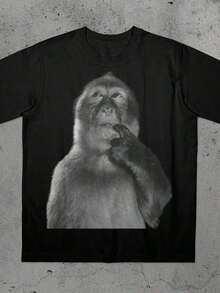 Funny Monkey Shirt, Stupid Tshirt, Dank Memes Tee, 90s Vintage Bootleg, Odd Core T74V - 黑色 - 查看 7