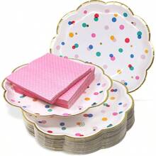 9? Paper Party Plates and Cocktail Napkins Set - Ultra - Thick 400GSM Disposable Plates Won? Become Soggy - Pink and Gold Party Supplies Birthday Shower Dinnerware. 30 Value Pack - dorado, rosa - Ver 2