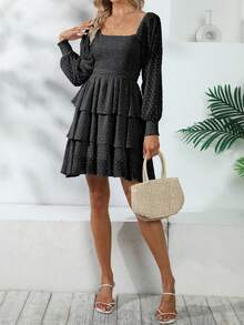 Vestidos Casuales de Manga Larga con Mangas de Rejilla para Mujer, Casual y Elegante Reversible - Negro - Ver 6