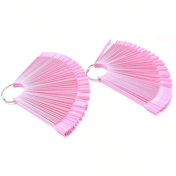 GSYY 2 Se 100 Ts Fan Shape Plastic Nail Art Ts Dilay Polish Board Dilay Practice Sticks With Metal Lit  Holder Pink