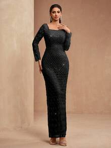 AMILUCK Women's Luxury Elegant Sequin, Sequins Gown Black Wedding Party - Black - View 2