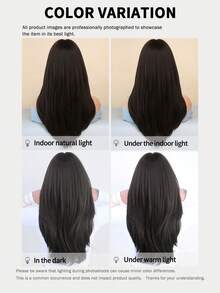 7JHH WIGS Peluca elegante de 24 pulgadas de color marrón oscuro negro para mujeres: peluca larga con capas y flequillo, de fibra sintética resistente al calor y de aspecto natural, ideal para uso diario, festivales de música y como regalo del Día de la Madre - Marrón oscuro - Ver 8