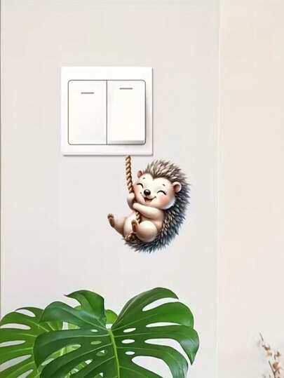 1pc Cute Hedgehog Wall Stickers For Light Switches, Removable Self-Adhesive PVC Animal Stickers, Suitable For Decorating Living Rooms, Bedrooms, And Porches.