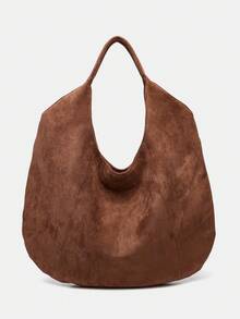 Bolsa de Ombro Estilo Retrô Boêmio Marrom, Bolsa Balde Portátil de Grande Capacidade em Camurça Sintética, Bolsa de Ombro Versátil para Transporte