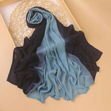 Gradient Dual Color Scarf,Elegant Ombre Headwraps Hijab, Modal Cotton Feel Lightweight Sunscreen Shawls For Women,1#Navyblue - 1#藏青色 - 查看 3