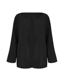 新款时尚纯色休闲开衫轻薄外套，适合日常、上学、度假、居家、旅行等场合。 - 黑色 - 查看 4