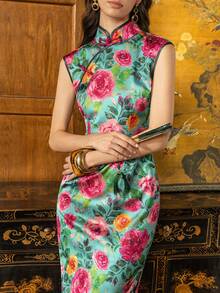 Faeriesty Small Stand Collar Layered Cap Sleeve Side Slit New Chinese Style Women's Cheongsam Dress, Suitable For Formal Dinner, Wedding Reception And Evening Party - Mint Green - View 8