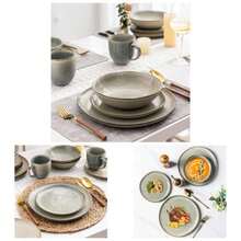 - Juego de vajilla de cermica hecho a mano, juego de platos y cuencos de gres reactivos, altamente resistente a los araazos, juego de platos aptos para lavaplatos y microondas, servicio para - Servicio caqui para 4 - Ver 1