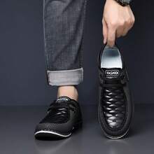 Men's Sports And Leisure Style Color Blocked Loafers, New Non Slip Lace Up Easy To Wear And Take Off Essential Men's Shoes For Outdoor Activities - 黑色 - 查看 8