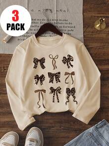 1 件女童休闲印花圆领长袖 T 恤，秋季学生年轻服装上衣 - 这款引人注目的 T 恤一定会让孩子们露出笑容 - 深灰色 - 查看 3