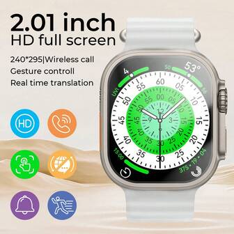 Yeni Akıllı Saat, 2.01 inç Büyük Ekran, Hafif Gövde, Uzun Pil Ömrü için 240 mAh Büyük Pil Kapasitesi, Kablosuz Arama, Çoklu Spor Modları, NFC, Adımsayar, Adım Kaydı, Müzik Kontrolü, Fotoğraf Kontrolü, Çalar Saat ve Mesaj Hatırlatıcısı ile donatılmıştır