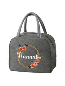 Customizable Text & Name Lunch Bag, Floral Wreath & Letter Pattern, Large Capacity Portable Lunch Bag, Suitable For Commuting, Outdoor Camping, Travel Picnic, Can Hold Breakfast, Lunch, Dinner, Fruits & Drinks, Portable Lunch Bag, Great Gift For Family, Friends, Couples, Christmas, Birthday - Multicolor - View 10