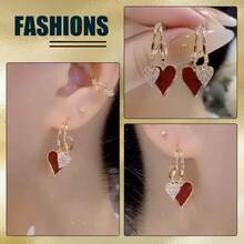 1只红色爱心耳环，新款简约优雅耳环，奢华小众设计，情人节礼物 - 彩色 - 查看 8