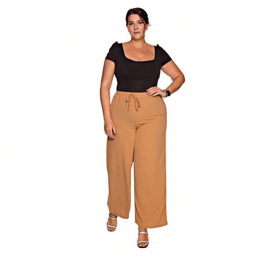 Women's Wide-Leg Pants Duna Elastic Waist Plus Size - 棕色的 - 查看 1