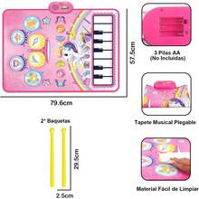 Tapete Musical de Piano para Niños, Alfombrilla de Musicales Infantiles con 2 Batería Drums, Teclados de Piso Plegable Manta Instrumentos Musicales Regalos para Niños Niñas 90x70cm Rosa - Rosa grande - Ver 6