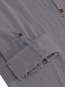 Men's Solid Color Linen Button-Up Long Sleeve Mandarin Collar Shirt And Long Pants, Vacation Casual Husband 2-Piece Set - Màu Xám nhạt - Xem 6