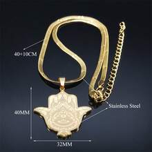 Hamsa Fatima's Hand Turkish Eye Lotus Stainless Steel Necklace For Women Men Gold Color Egypt Amulet Islam Chain Arabic Jewelry - Necklace - View 4
