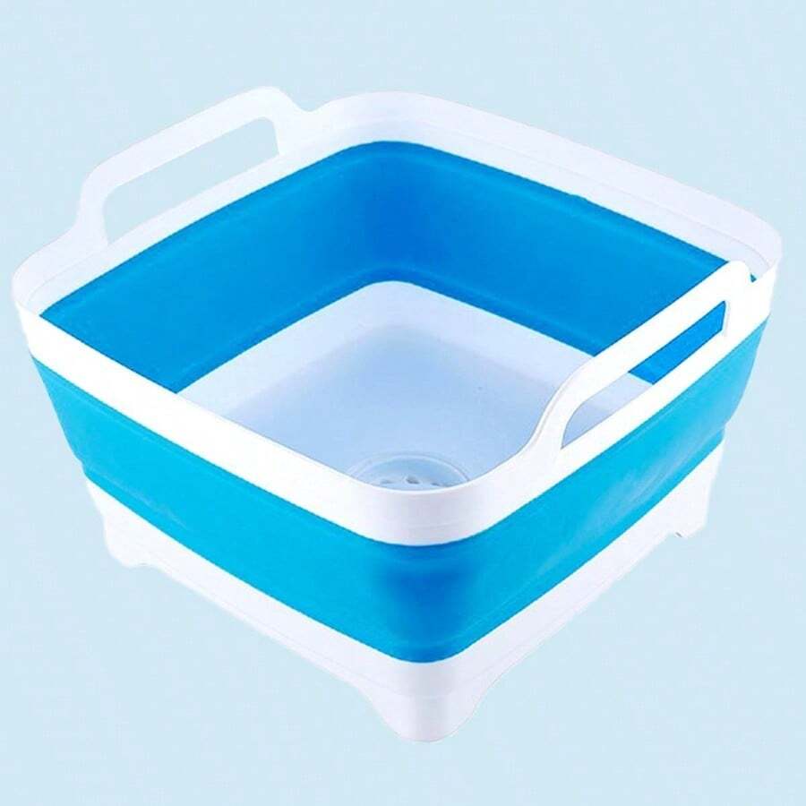 TYUI N Collapsible Dish Pans For Washing Dishes 9L Portable Wash Dish Basin Foldable Laundry Tub With Drain Plug For Kitchen Sink Camping RV Accessories White Blue - TrắngXanh - Xem 1