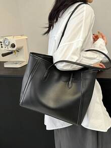 Large Capacity Women's Fashion Multifunctional Shoulder Bag, New Canvas Handbag, Stylish Design, Suitable For School, Commuting And Shopping (Pendant Not Included) - Black - View 5