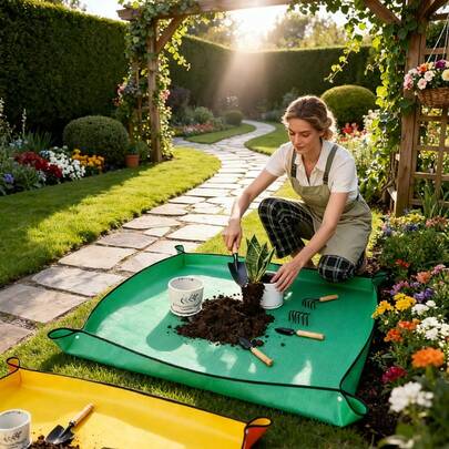 1pc Foldable Plant Planting Mat, Flower Swap Pot Planting Mat, Suitable For Indoor Potted Plants And Succulents, Waterproof Reinforced PE Mat, Easy To Clean, Large Size Foldable Potted Plant Mat, Applicable For Garden, Horticulture, Balcony Soil Swap Mat