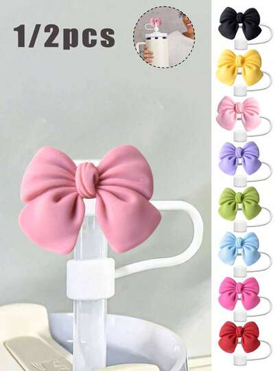 1/2 件（3.3 厘米/1.3 英寸）粉色甜美蝴蝶结吸管保护套，蝴蝶结装饰吸管套，适用于女孩的杯子，适用于 40 盎司桶 - 防尘，可重复使用的硅胶吸管套配件，非常适合生日礼物和情人节、母亲节礼物、节日礼物