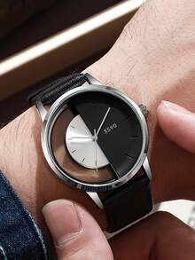 2pcs/Set Niche Designer Couple Watches With Dual-Tone Black And White Dials, Minimalist Black Leather Straps – Versatile For Daily Wear, Gifts, Anniversaries, Or Halloween Presents (No Gift Box Included). - Black - View 3