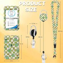 Green White Checkered Lanyards For ID Badges, Cute Cartoon Frog ID Badge Holder With Lanyard Retractable Badge Holder/Reel Lanyard, Teacher Student Office Gifts,Frog - 青蛙 - 查看 5