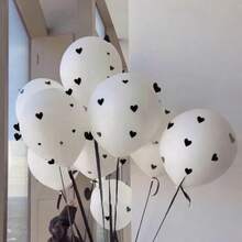 16pcs/Set Wedding Theme Balloons, 18-Inch White Latex Balloon Arch Set With Black Heart Stickers. Suitable For Birthday, Wedding, Proposal, Photography, Home Decor, Valentine's Day, Wedding Season, Theme Party, Bridal Shower, Graduation Party, Indoor Decoration - Multicolor - View 1