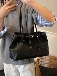 Elegante bolso tote de cuero PU para mujer, diseño vintage con hebilla de cinturón y lazo de ala, bolso de hombro de gran capacidad de moda europea y americana, adecuado para negocios casual, ir al trabajo, compras, citas, regalo - Multicolor - Ver 9