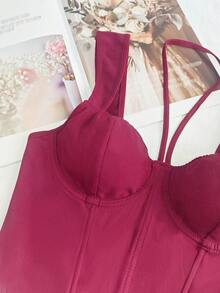 1pc Women's Wine Red Cropped Camisole - Criss-Cross Strap Wide Strap Fitted Midriff-Baring Sexy Top