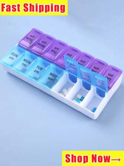 New 7-Day Weekly Pill Organizer, 14-Compartment Vitamin Tablet Container, Suitable For Tablets, Medicines, Fish Oil, Multi-Purpose Storage Box, Also Suitable For Organizing Daily Small Items