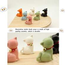 2 piezas Cubiertas de perno de inodoro de cerámica con diseño de gato, cubiertas decorativas de perno de inodoro de cerámica con diseño de animal, cubierta decorativa de pomo de inodoro de fácil instalación - Gato Sentado Blanco - Ver 5