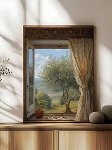 1pc A Window Of Hope, Islamic Art And The Majestic Olive Tree Wall Art, Modern Old City, Islamic Geometric Art Poster, Arabic Poster, Muslim Art, Festival Gift, Bedroom Decor, Living Room Decor, Kitchen Decor, Dormitory Decor, Ideal Gift For Friends, Wall Arts, Wall Decor, Home Decor, Room Decor, Canvas Wall Art, Posters, Wall Art With Frame, Optional Frame - Multicolor - View 4