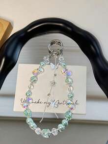 奢华闪亮蝴蝶水钻串珠手机手链带饰链结手机挂绳钥匙扣包相机钥匙扣吊坠礼物送给母亲、家人、朋友、生日、节日手机饰物、手机链 - 蝴蝶串珠 - 查看 12