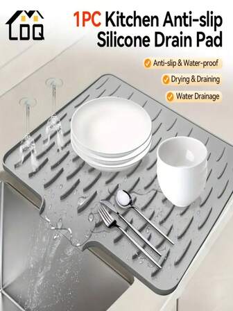 1 ชิ้นแผ่นรองระบายน้ำซิลิโคนในครัวกันลื่น ทนต่ออุณหภูมิสูง ดีไซน์ระบายน้ำในตัว แผ่นรองเคาน์เตอร์อ่างล้างจาน แผ่นรองอบซิลิโคนที่ทำความสะอาดง่าย ที่วางจานประหยัดพื้นที่พิเศษ ขนาด 15.75*11.81 นิ้ว เหมาะสำหรับเคาน์เตอร์ อ่างล้างจาน ตู้เย็น แผ่นรองเคาน์เตอร์อ่างล้างจาน ซิลิโคนที่ทำความสะอาดง่าย วัสดุทนความร้อน อุปกรณ์จัดระเบียบอ่างล้างจานในครัว อุปกรณ์จัดเก็บในครัว ผู้อยู่อาศัยในอพาร์ตเมนต์