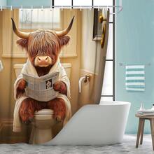 Funny Highland Bull Shower Curtain: This Shower Curtain Features A Charming Animal Print, Depicting A Bull Sitting On The Toilet Reading A Newspaper. Made Of Waterproof Polyester Fabric, This Humorous Farmhouse-Style Shower Curtain Set Includes 12 Hooks. Machine Washable And Easy To Install, It Is An Ideal Bathroom Accessory For Home, Hotel, Vacation, Or As A Gift.