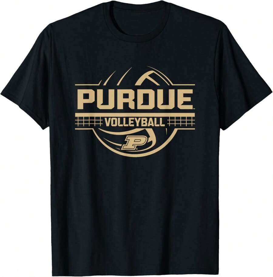 Authentics Purdue Boilermakers Volleyball Front_Back Heart Black T-Shirt, Small - Black - View 1