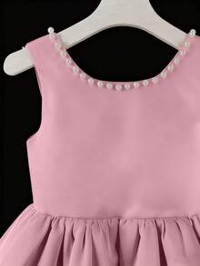 Girls' Elegant Cute Pearl Bow Backless Sleeveless Party Dress, Princess Dress For Birthday Party, Gathering, Prom, Wedding, Flower Girl - Pink - View 7