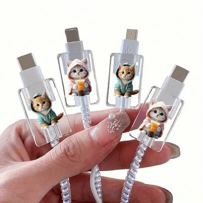 4pcs Cat Protector, Compatible With Apple IOS Phone Charging Cable Fixation Clip Protective Case, Cute Cat Cable Protector, Gift For Friends, Christmas Gift