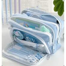 Large Capacity Pencil Cute Multi-Layer Pencil Case Bag Large Capacity Pencil Case Bag Student Durable Stationery Storage Bag - 藍色筆袋 - 查看 1